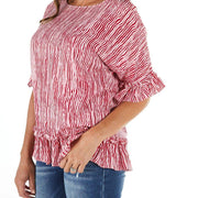 True Blue Ethyl Women's Stripe Blouse with Ruffles
