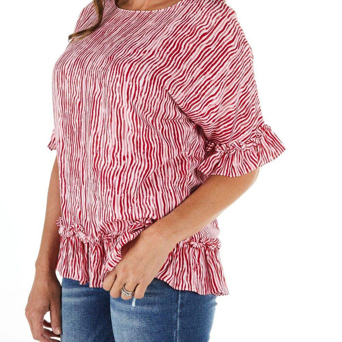 True Blue Ethyl Women's Stripe Blouse with Ruffles