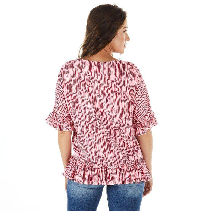 True Blue Ethyl Women's Stripe Blouse with Ruffles