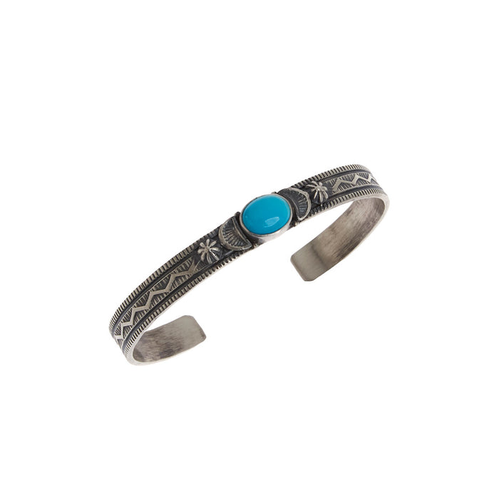 NRS Sterling Silver Single Turquoise Stone Cuff