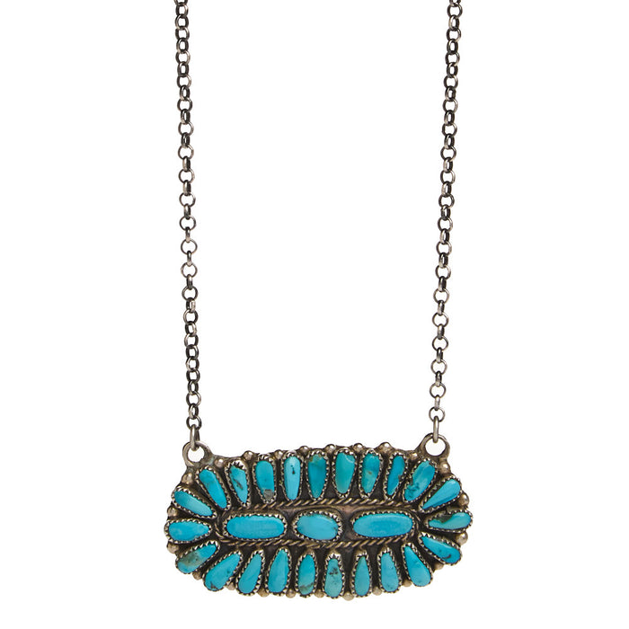 NRS Sterling Silver Ov Pendant Turquoise Stone Necklace