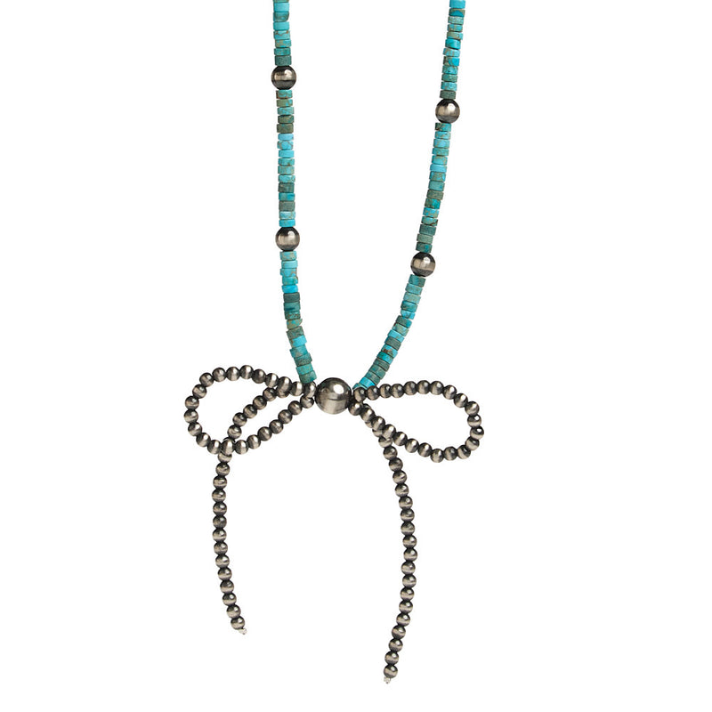 NRS Navajo Pearl with Turquoise Bow Necklace