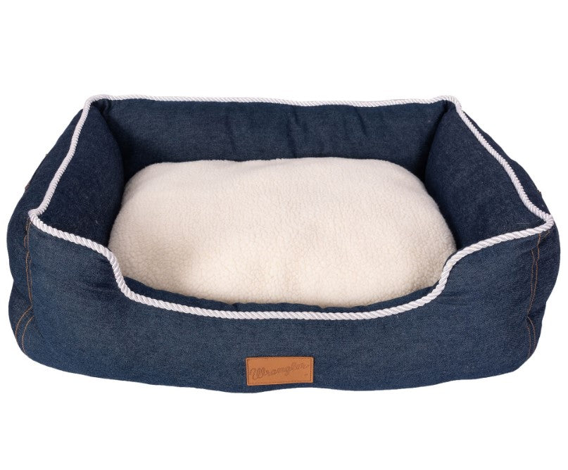 Wrangler Denim and Sherpa Lined Rope Trimmed Dog Bed
