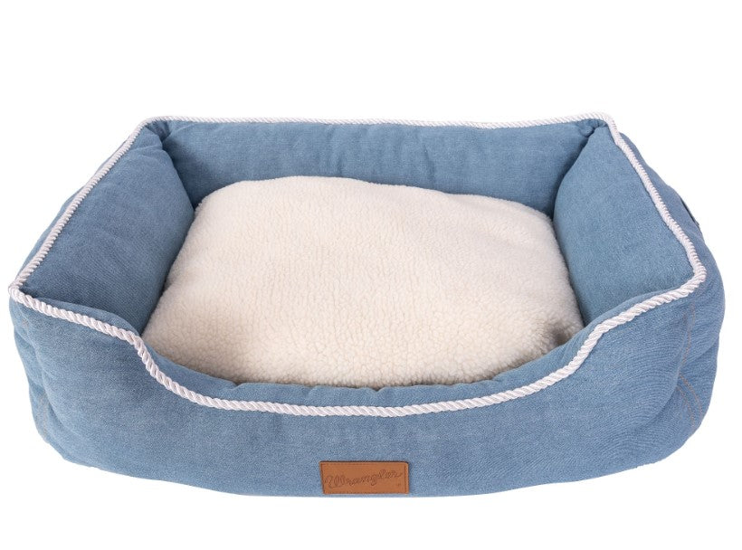 Denim and Sherpa Lined Rope Trimmed Dog Bed