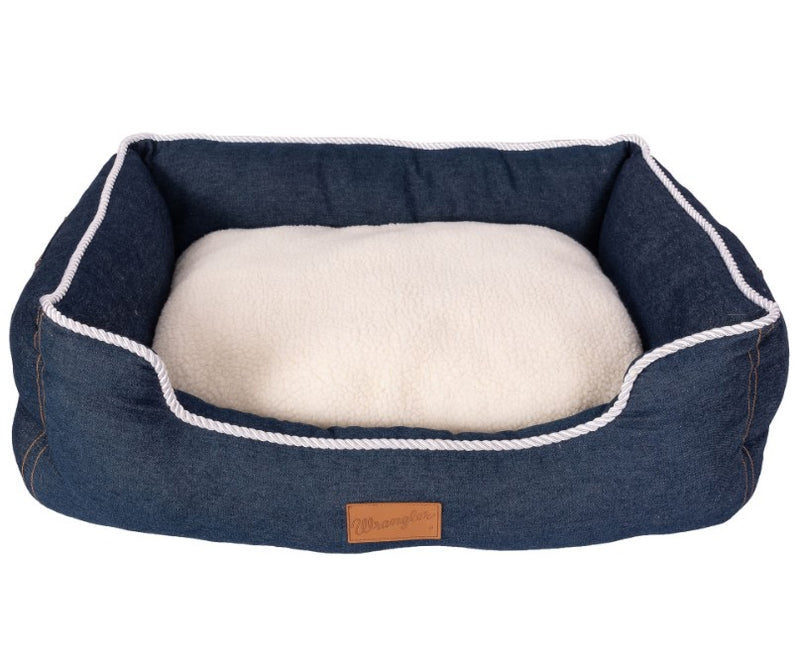 Denim and Sherpa Lined Rope Trimmed Dog Bed