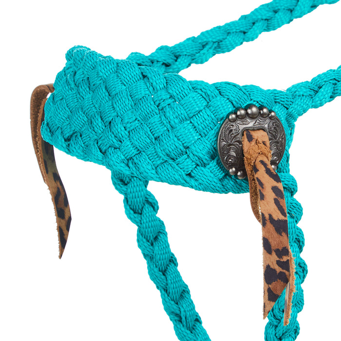 Halter and 8ft Lead Rope with Slotted Concho Leopard Strings