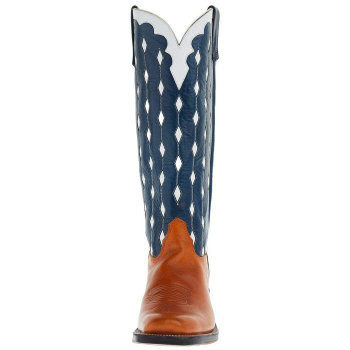 Olathe Boot Company Men`s Cognac Yucatan 15in Navy Blue Top Boot Size 12B