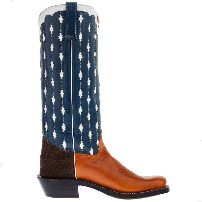 Olathe Boot Company Men`s Cognac Yucatan 15in Navy Blue Top Boot Size 12B