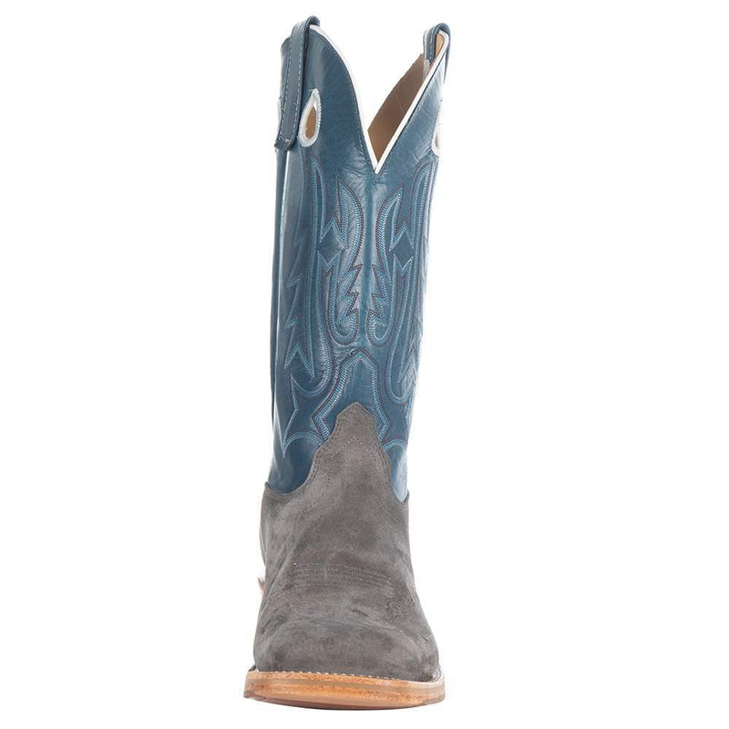 Olathe Boot Company Men's Ride Ready Smoked Bacon Roughout 13in. Navy Veal Top Square Toe Cowboy Boot