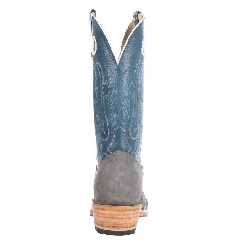 Olathe Boot Company Men's Ride Ready Smoked Bacon Roughout 13in. Navy Veal Top Square Toe Cowboy Boot