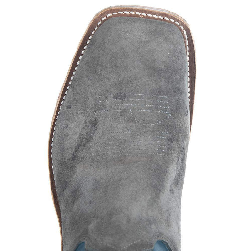 Olathe Boot Company Men's Ride Ready Smoked Bacon Roughout 13in. Navy Veal Top Square Toe Cowboy Boot
