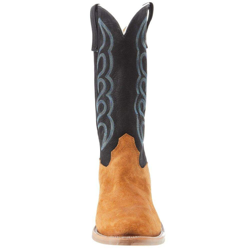 Olathe Boot Company Mens Ride Ready Burnt Orange Roughout 13in Black Suave Goat Top