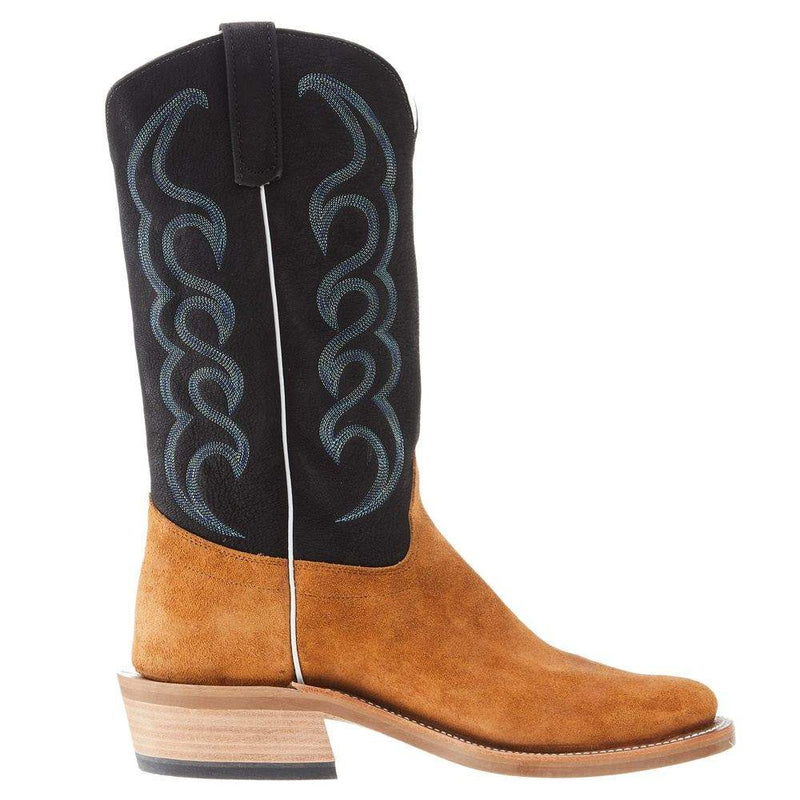 Olathe Boot Company Mens Ride Ready Burnt Orange Roughout 13in Black Suave Goat Top