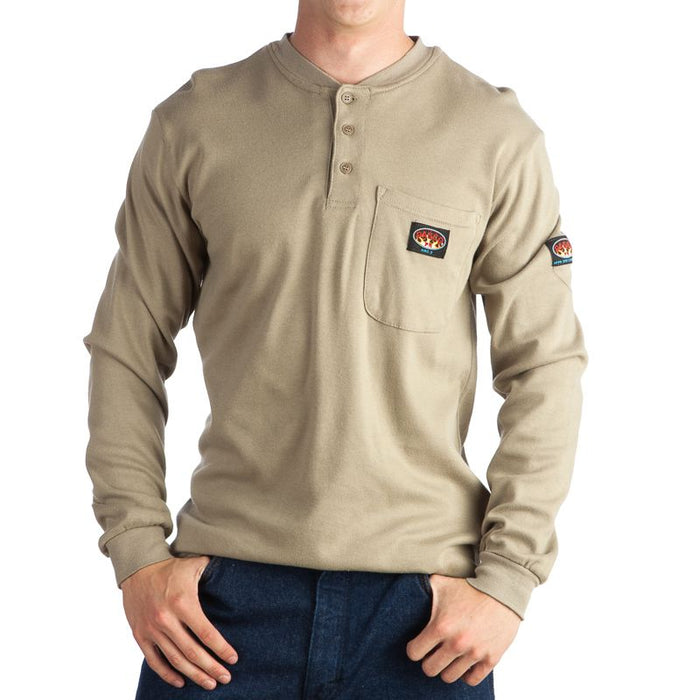 Men's Khaki Flame Resistant FR Henley Shirt