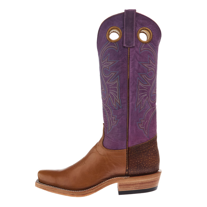 Olathe Boot Company Men`s Ride Ready Light Brown Buffalo Vamp 15in Violet Buffamonte Top