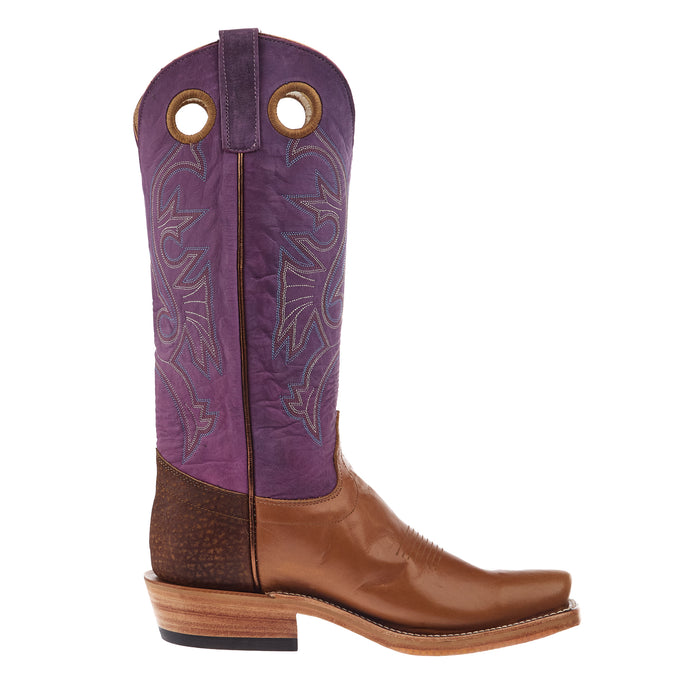 Olathe Boot Company Men`s Ride Ready Light Brown Buffalo Vamp 15in Violet Buffamonte Top