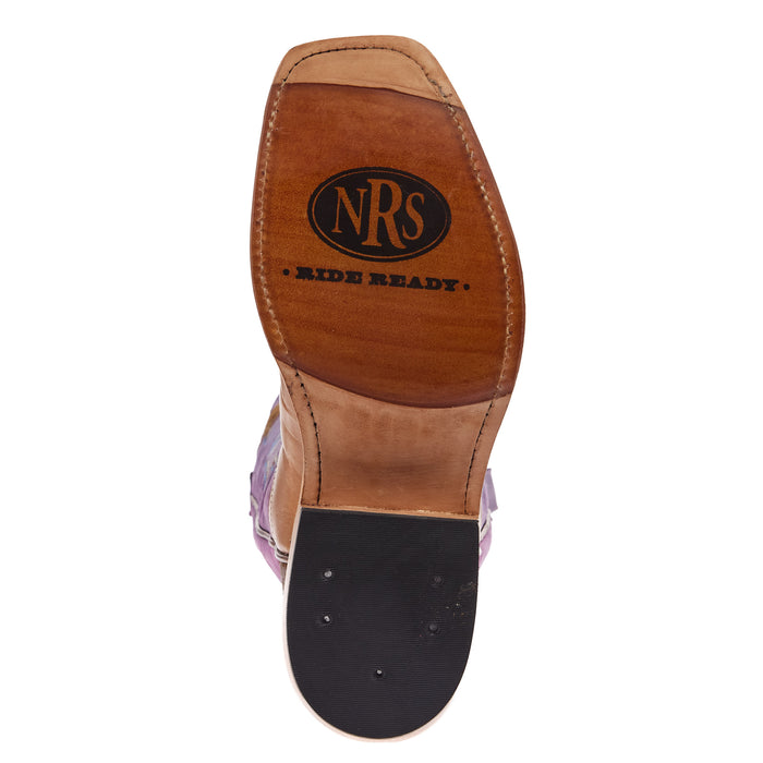 Olathe Boot Company Men`s Ride Ready Light Brown Buffalo Vamp 15in Violet Buffamonte Top