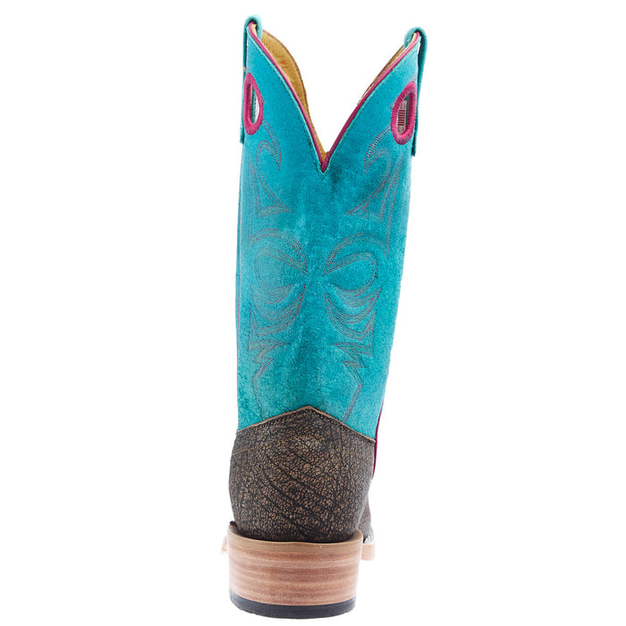 Olathe Boot Company Men's Ride Ready Brown Safari Cape Buffalo Vamp 13in Turquoise Sinsation Top
