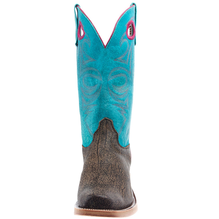 Olathe Boot Company Men's Ride Ready Brown Safari Cape Buffalo Vamp 13in Turquoise Sinsation Top