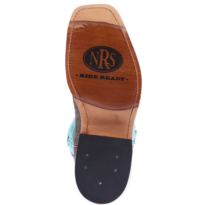Olathe Boot Company Men's Ride Ready Brown Safari Cape Buffalo Vamp 13in Turquoise Sinsation Top