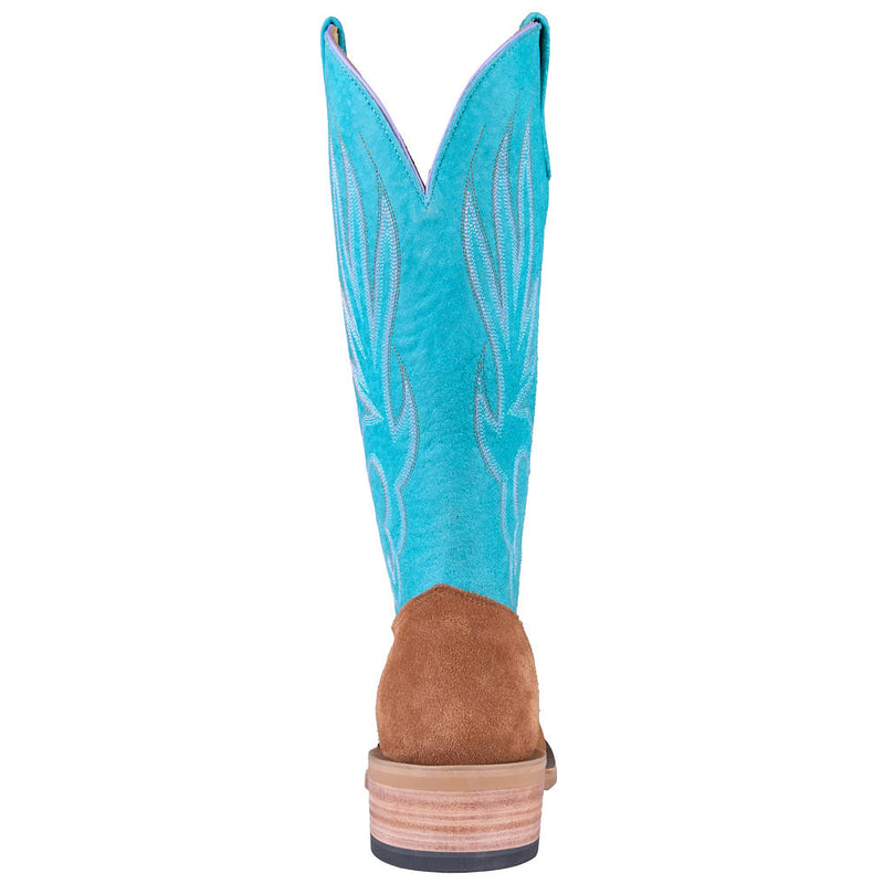 Olathe Boot Company Men's Ride Ready Toast Chap Suede Vamp 15in Turquoise Sinsation Top