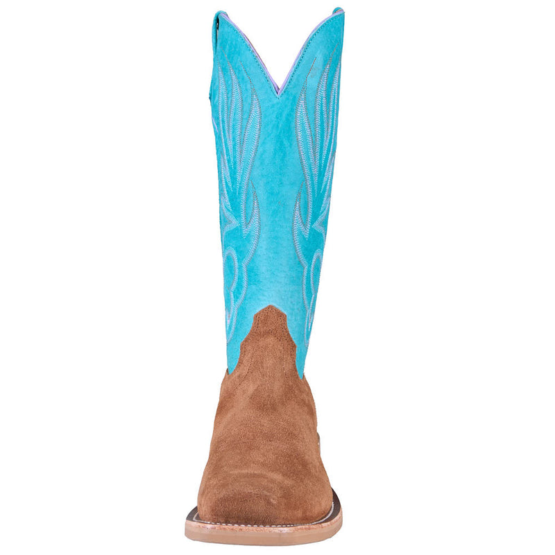 Olathe Boot Company Men's Ride Ready Toast Chap Suede Vamp 15in Turquoise Sinsation Top