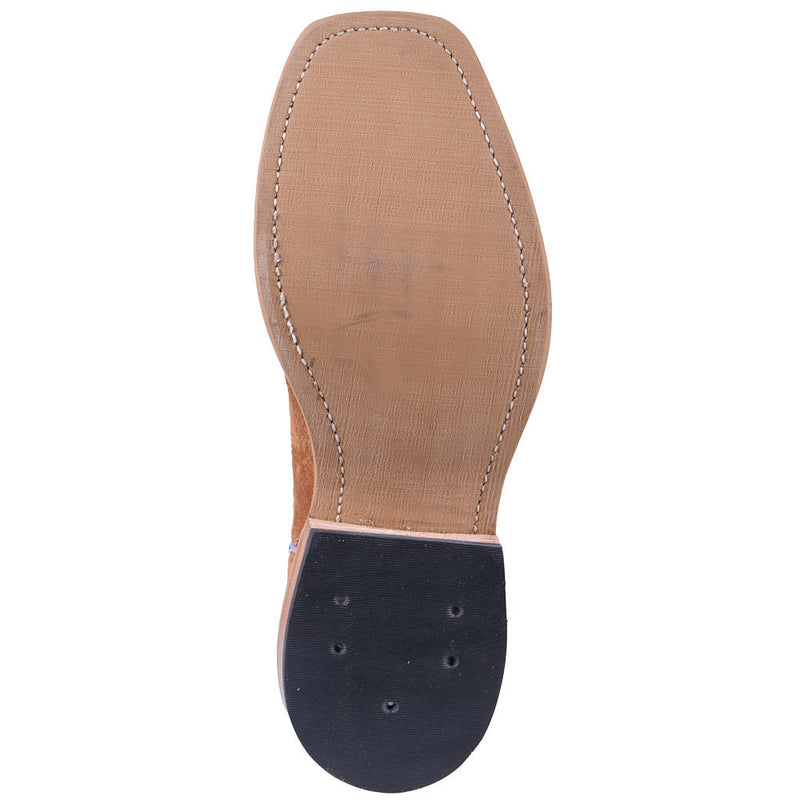 Olathe Boot Company Men's Ride Ready Toast Chap Suede Vamp 15in Turquoise Sinsation Top