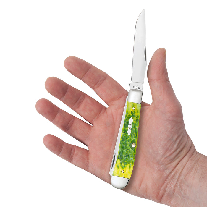 Case Knives Peach Seed Jig Green Apple Bone Trapper Knife