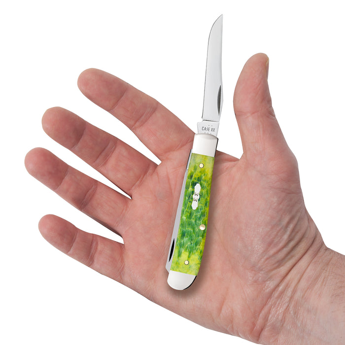Case Knives Peach Seed Jig Green Apple Bone Mini Trapper Knife