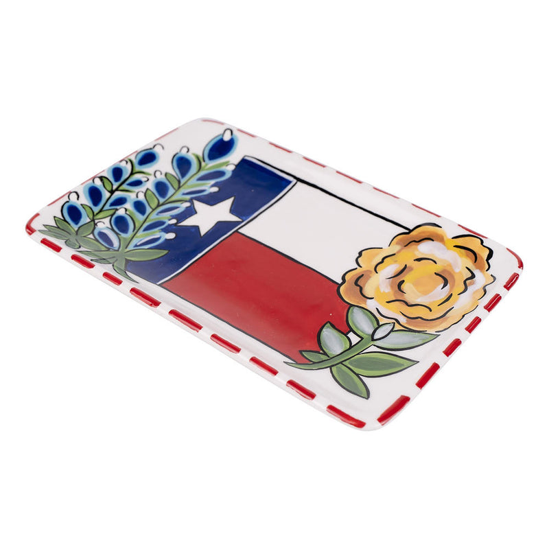 Glory Haus Texas Flag Yellow Rose Trinket Tray