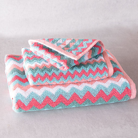 Lintex Lines Coral and Turquoise Zig Zag Towels