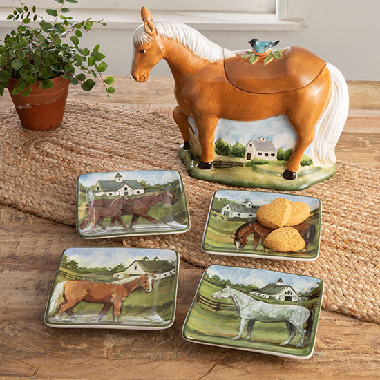 Certified International Corp York Stables Canape Plates Set of 4