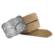 Men's Crazy Horse Embossed Belt with Longhorn Buckle