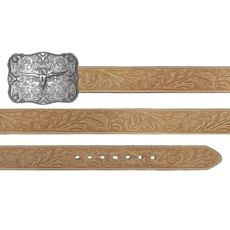 Gem Dandy Accessories Men's Crazy Horse Embossed Belt with Longhorn Buckle