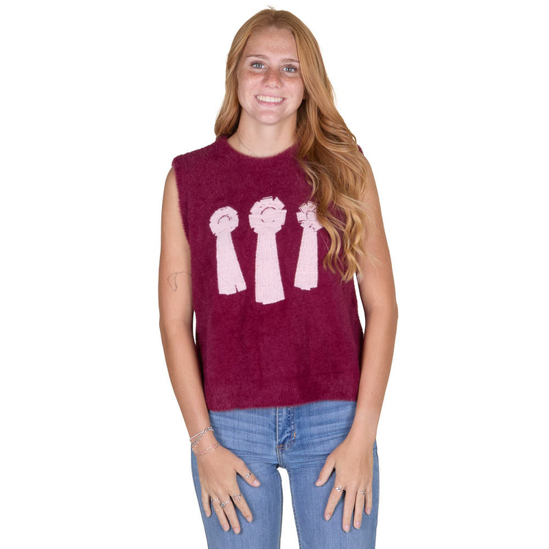 2 Fly Co. Women's Maroon Fuzz Ranch Ribbons Sweater Vest