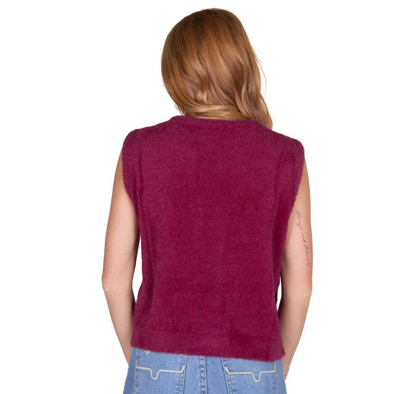 2 Fly Co. Women's Maroon Fuzz Ranch Ribbons Sweater Vest