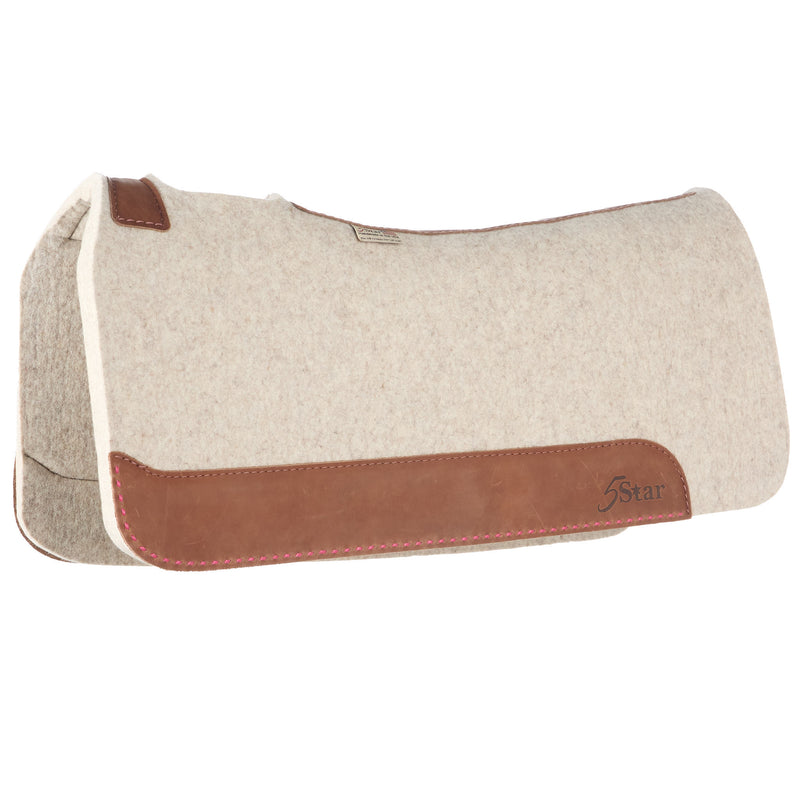 5 Star Equine Products Supplies Inc. 7/8in Natural Felt Saddle Pad with Hot Pink Buckstitch