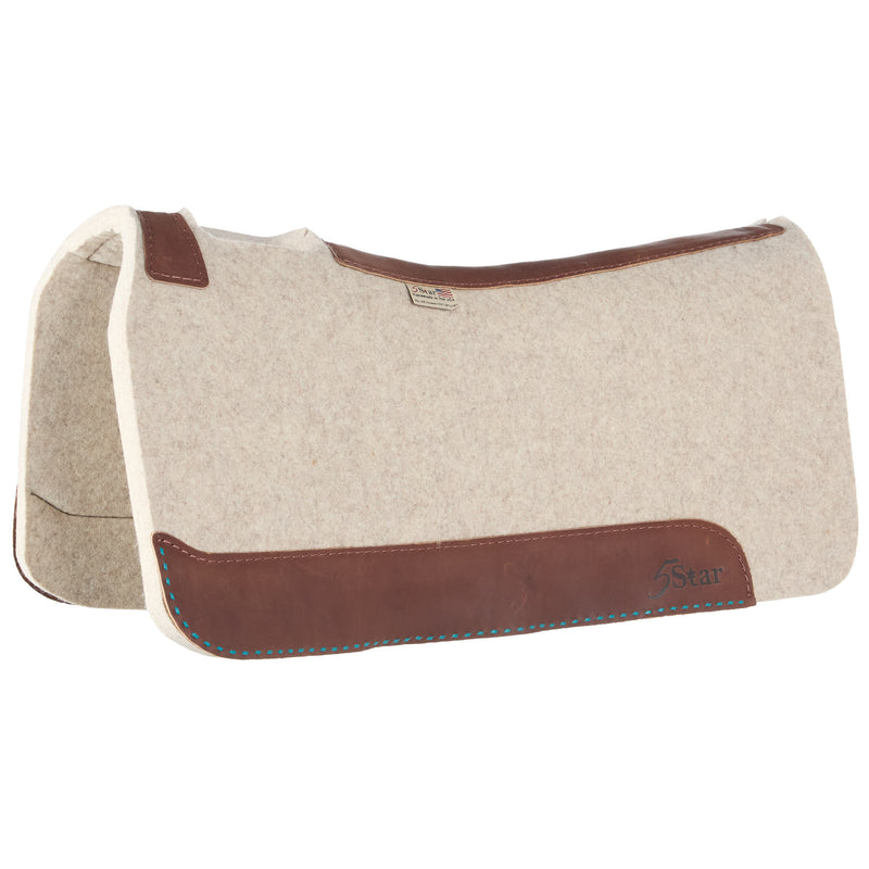 5 Star Equine Products Supplies Inc. 7/8in. 30x30 Natural Felt Saddle Pad with Turq Buckstitch