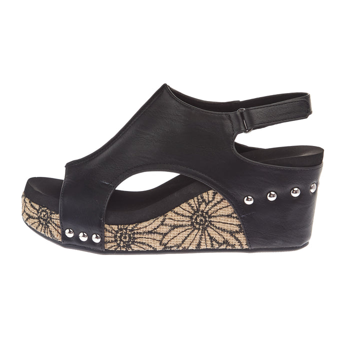 Corkys Footwear Women`s Black Floral Wrap Wedge Sandal