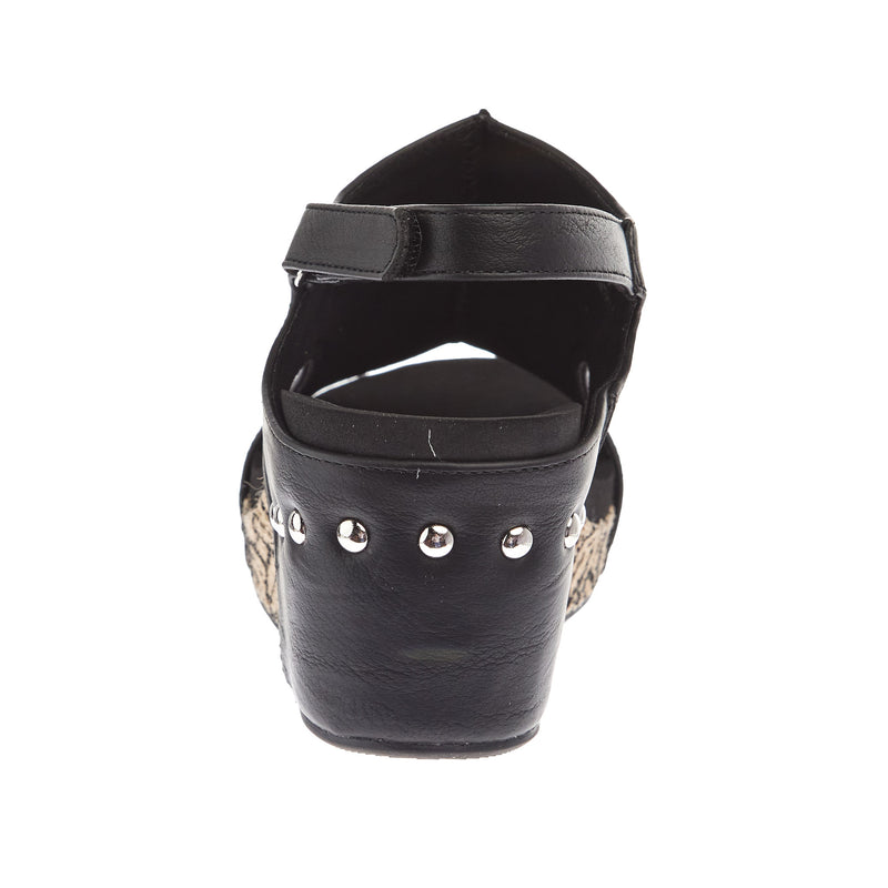 Corkys Footwear Women`s Black Floral Wrap Wedge Sandal