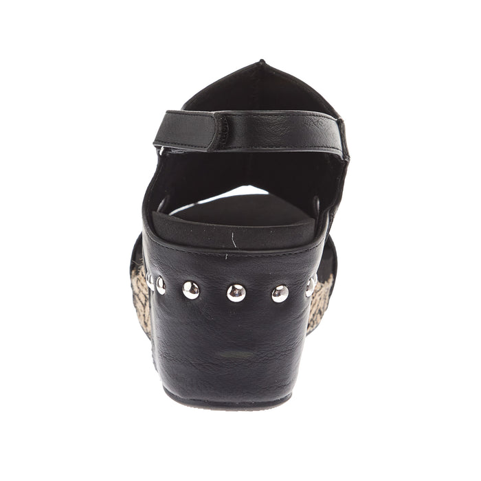 Corkys Footwear Women`s Black Floral Wrap Wedge Sandal