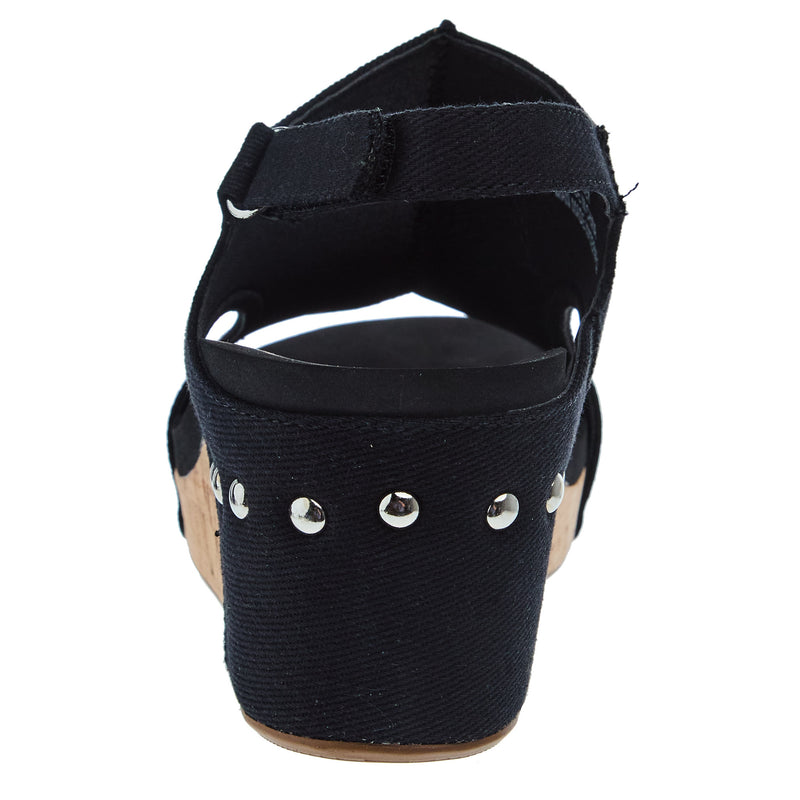 Corkys Footwear Women`s Corky Carley Black Canvas Wedge Sandal