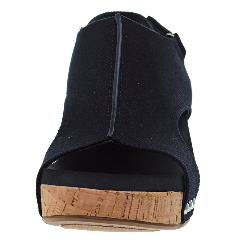 Corkys Footwear Women`s Corky Carley Black Canvas Wedge Sandal