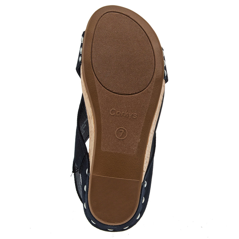 Corkys Footwear Women`s Corky Carley Black Canvas Wedge Sandal