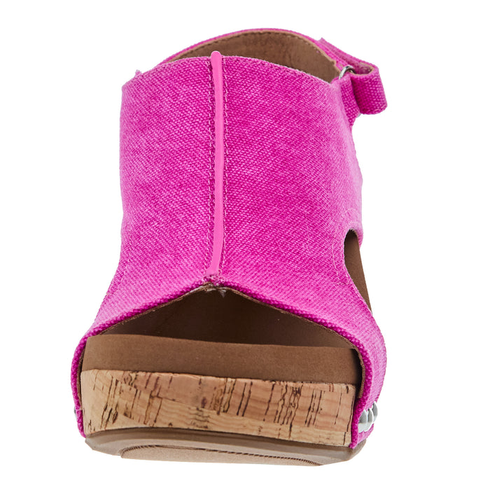 Corkys Footwear Women`s Corky Carley Bright Pink Canvas Wedge Sandal
