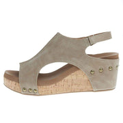 Corkys Footwear Women`s Carley Camel Smooth Wedge Sandal