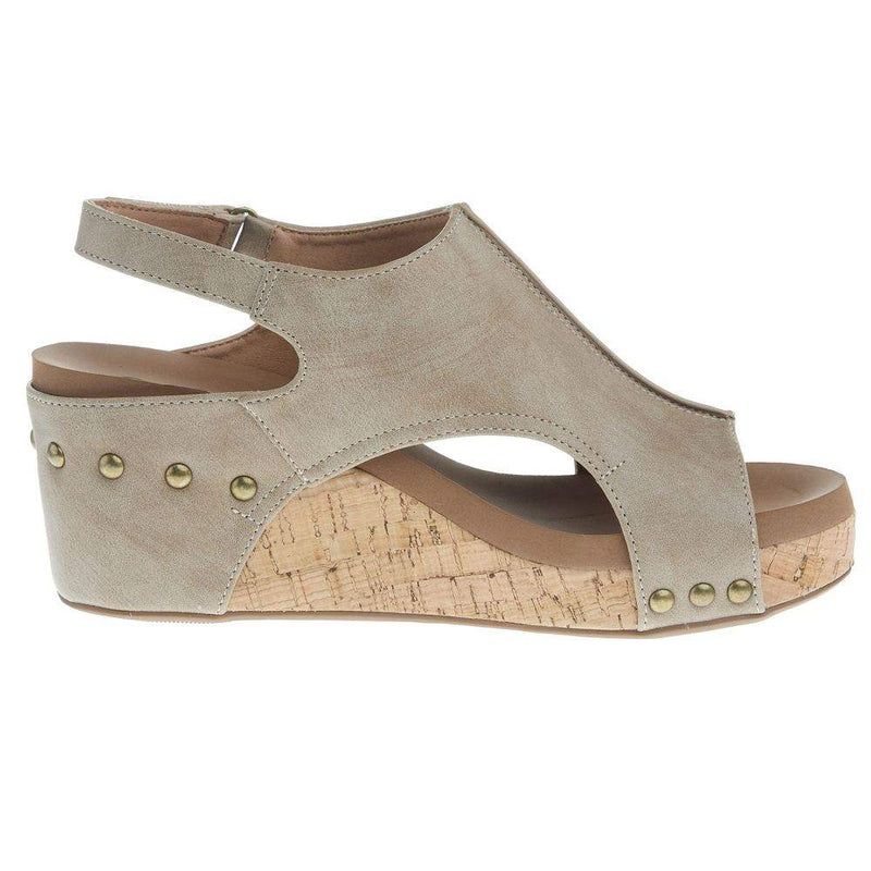 Corkys Footwear Women`s Carley Camel Smooth Wedge Sandal
