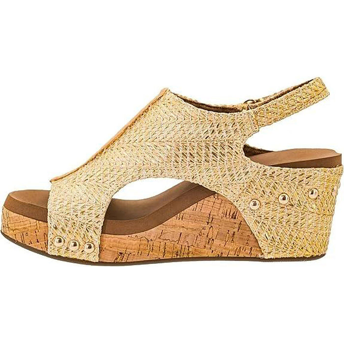 Corkys Footwear Women's Gold Woven Carley Wedge Sandal