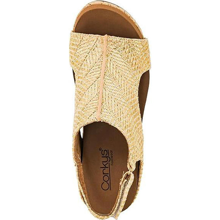 Corkys Footwear Women's Gold Woven Carley Wedge Sandal