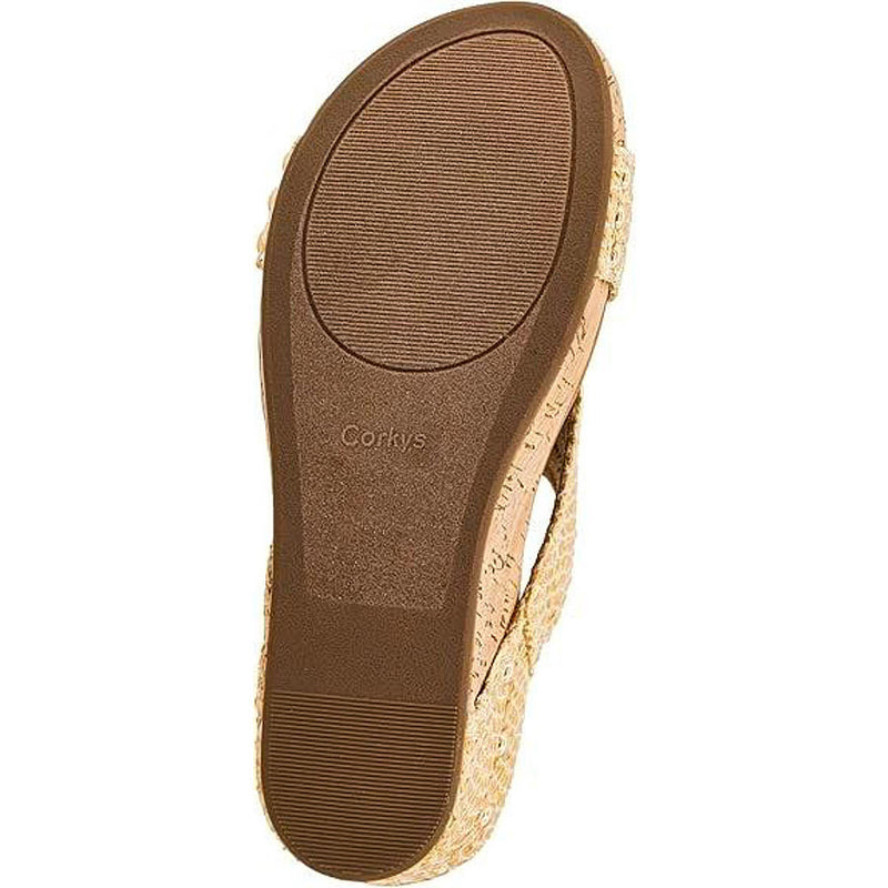 Corkys Footwear Women's Gold Woven Carley Wedge Sandal